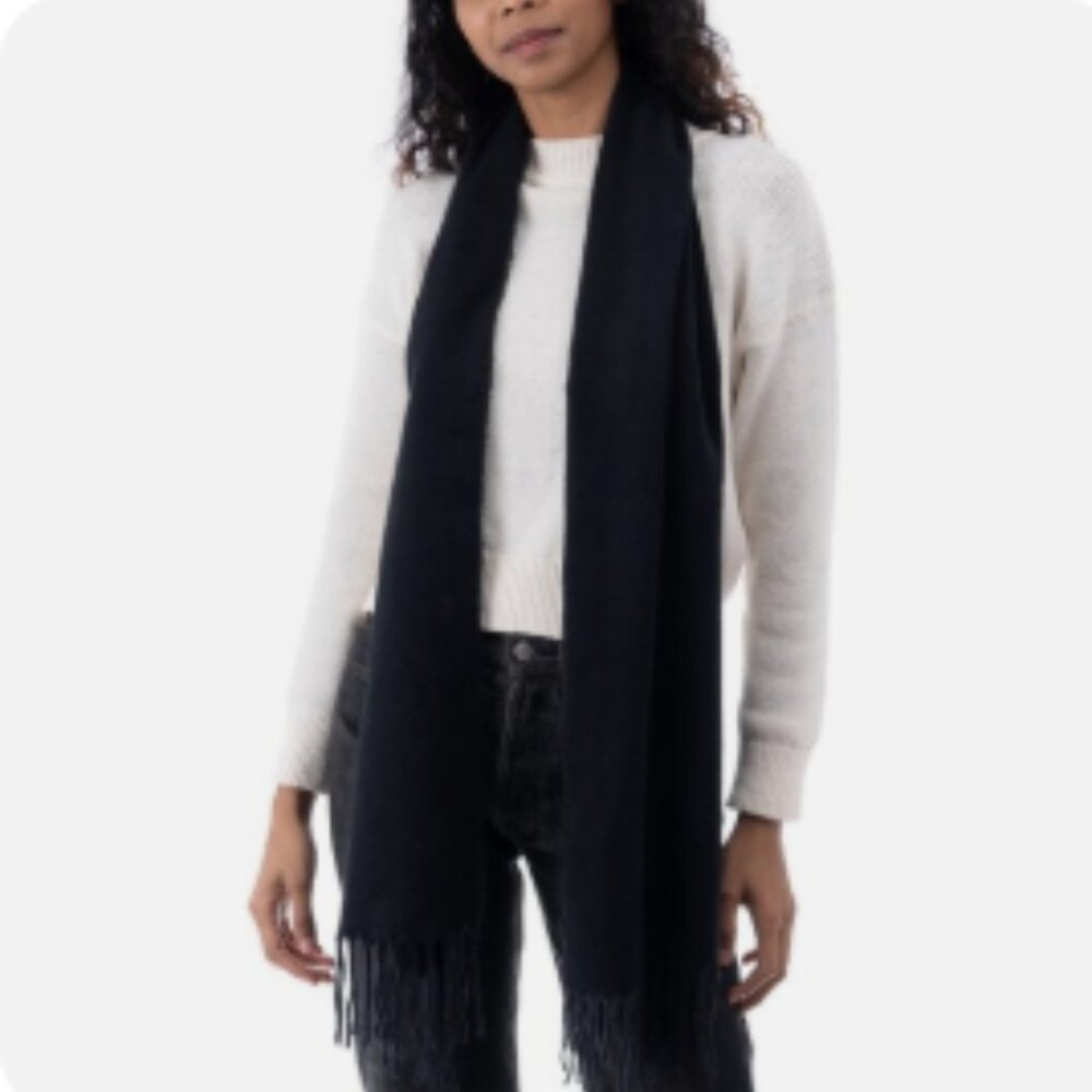 Style & Co. Black Textured Winter Scarf with Fringe Trim - NWT